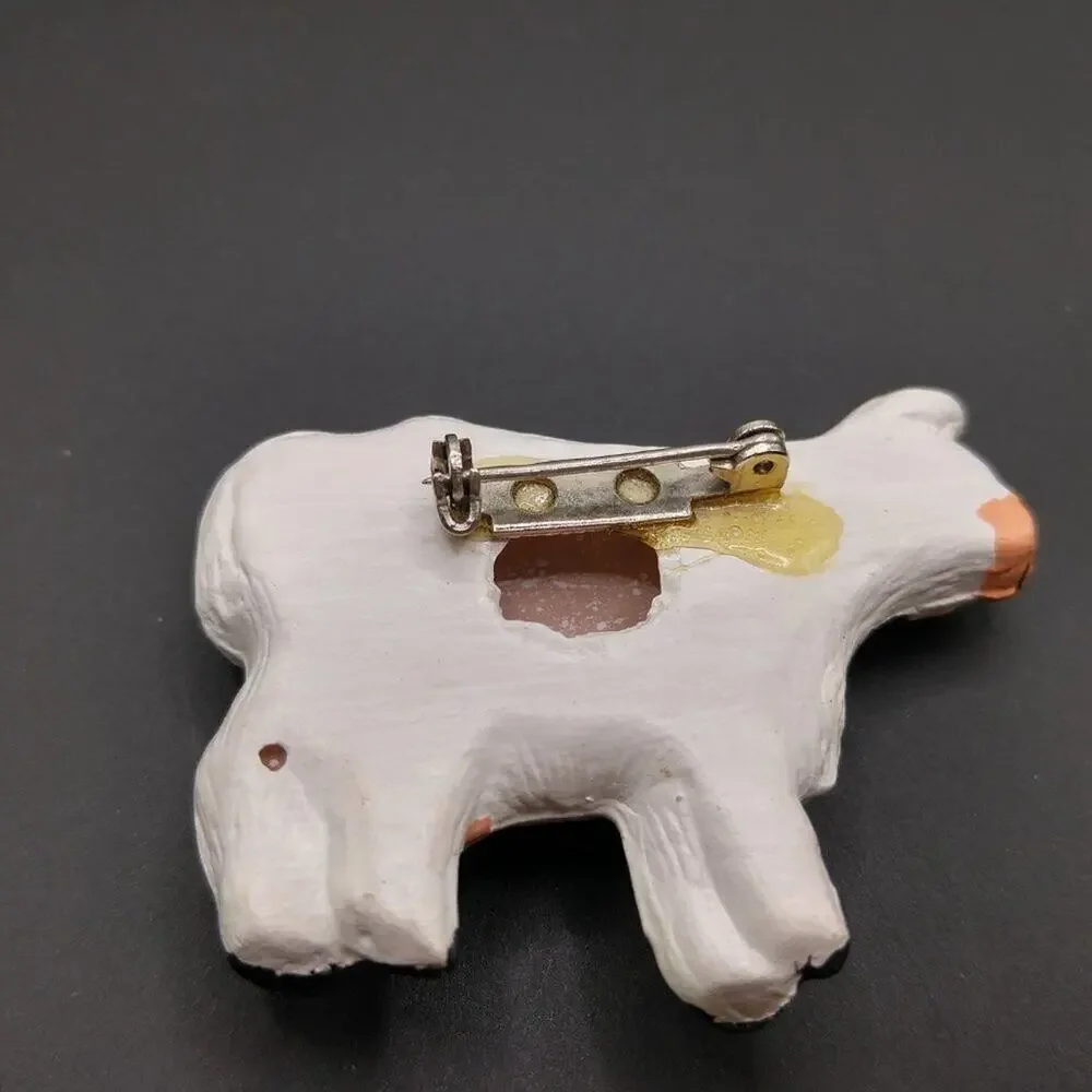 Vintage Hand-painted Ceramic Cow Brooches, Four Designs, Four Brooches